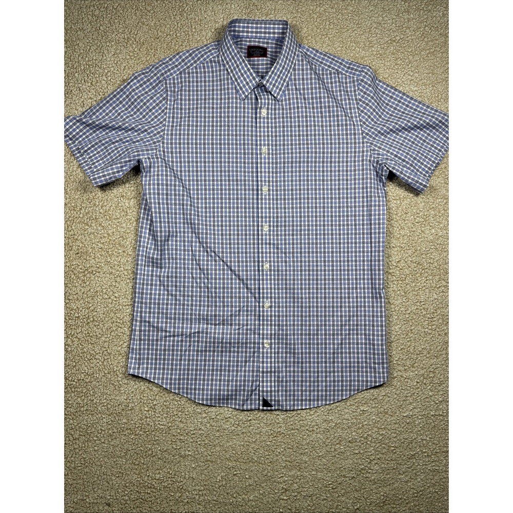 UNTUCKit Shirt Men's L Blue Gingham Check Short Sleeve Button Up Slim Fit